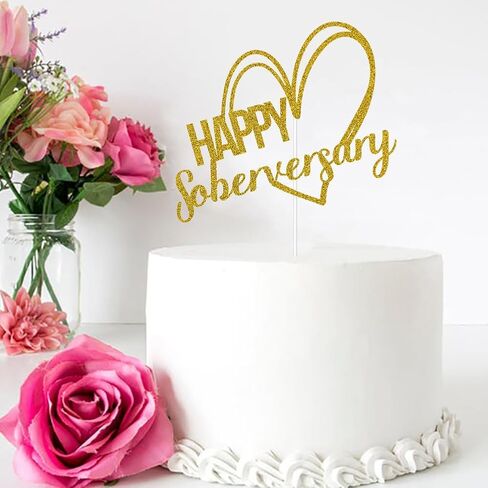 غلاف كعكة ذهبي لامع Happy Soberversary، Sober AF، لوازم حفلات الذكرى السنوية السعيدة لرصانة، مدمنو الكحول المجهولون، ديكور استعادة الرصانة in Kuwait