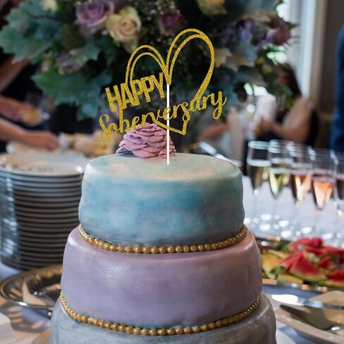 غلاف كعكة ذهبي لامع Happy Soberversary، Sober AF، لوازم حفلات الذكرى السنوية السعيدة لرصانة، مدمنو الكحول المجهولون، ديكور استعادة الرصانة in Kuwait