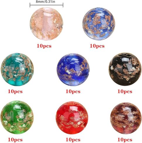 CDIYTOOL 80 قطعة خرز زجاجي مضيء 8 مم، خرز دائري مضيء متعدد الألوان مصنوع يدويًا، خرز زجاجي متنوع يتوهج في الظلام، خرز زجاجي مستدير فضفاض، خرز كروي فاصل كبير (مضيء) in Kuwait