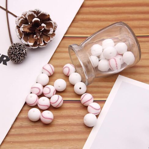 Baseball Silicone Beads for Keychain Making, 15mm Sport Silicone Beads Bulk with Tassel for Key Chain (Baseball) in Kuwait