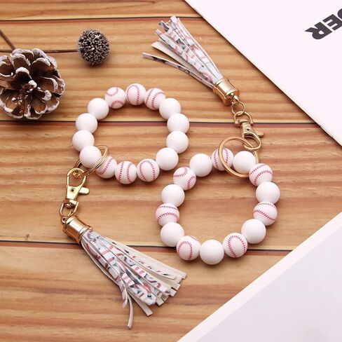 Baseball Silicone Beads for Keychain Making, 15mm Sport Silicone Beads Bulk with Tassel for Key Chain (Baseball) in Kuwait