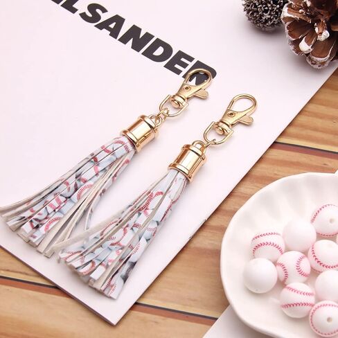 Baseball Silicone Beads for Keychain Making, 15mm Sport Silicone Beads Bulk with Tassel for Key Chain (Baseball) in Kuwait