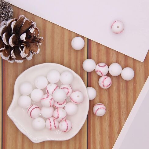 Baseball Silicone Beads for Keychain Making, 15mm Sport Silicone Beads Bulk with Tassel for Key Chain (Baseball) in Kuwait