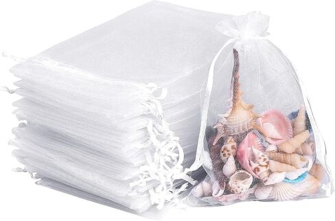 acDesign 200Pcs Organza Bags 4"x6" Jewelry Bags Drawstring White mesh gift bags for Candy Jewelry Makeup Pouches in Saudi Arabia