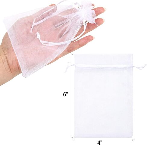 acDesign 200Pcs Organza Bags 4"x6" Jewelry Bags Drawstring White mesh gift bags for Candy Jewelry Makeup Pouches in Saudi Arabia