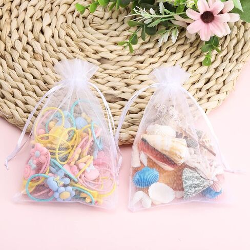acDesign 200Pcs Organza Bags 4"x6" Jewelry Bags Drawstring White mesh gift bags for Candy Jewelry Makeup Pouches in Saudi Arabia