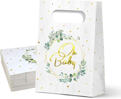 24 قطعة من أكياس هدايا ورقية للأطفال من الأوكالبتوس الأخضر، أكياس ورقية محايدة لحفلات استقبال المولود الجديد، أكياس ورق كرافت بيضاء، مقاس 5.5 * 2.5 * 8.5 بوصة in Kuwait