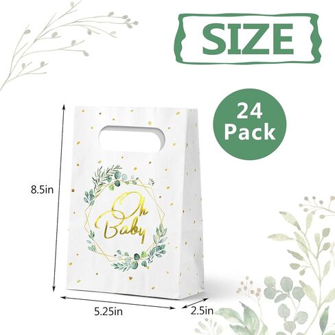 24 قطعة من أكياس هدايا ورقية للأطفال من الأوكالبتوس الأخضر، أكياس ورقية محايدة لحفلات استقبال المولود الجديد، أكياس ورق كرافت بيضاء، مقاس 5.5 * 2.5 * 8.5 بوصة in Kuwait
