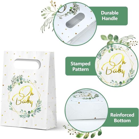 24 قطعة من أكياس هدايا ورقية للأطفال من الأوكالبتوس الأخضر، أكياس ورقية محايدة لحفلات استقبال المولود الجديد، أكياس ورق كرافت بيضاء، مقاس 5.5 * 2.5 * 8.5 بوصة in Kuwait