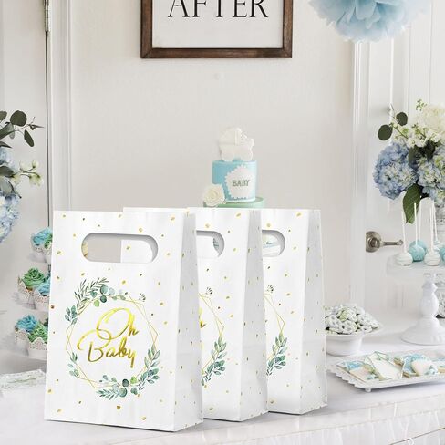 24 قطعة من أكياس هدايا ورقية للأطفال من الأوكالبتوس الأخضر، أكياس ورقية محايدة لحفلات استقبال المولود الجديد، أكياس ورق كرافت بيضاء، مقاس 5.5 * 2.5 * 8.5 بوصة in Kuwait
