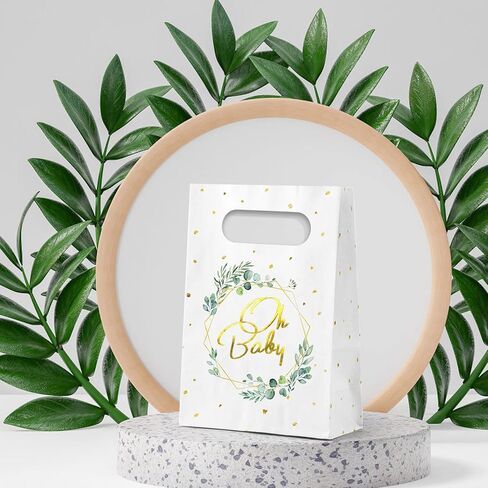 24 قطعة من أكياس هدايا ورقية للأطفال من الأوكالبتوس الأخضر، أكياس ورقية محايدة لحفلات استقبال المولود الجديد، أكياس ورق كرافت بيضاء، مقاس 5.5 * 2.5 * 8.5 بوصة in Kuwait