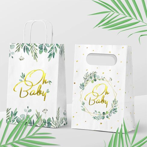 24 قطعة من أكياس هدايا ورقية للأطفال من الأوكالبتوس الأخضر، أكياس ورقية محايدة لحفلات استقبال المولود الجديد، أكياس ورق كرافت بيضاء، مقاس 5.5 * 2.5 * 8.5 بوصة in Kuwait