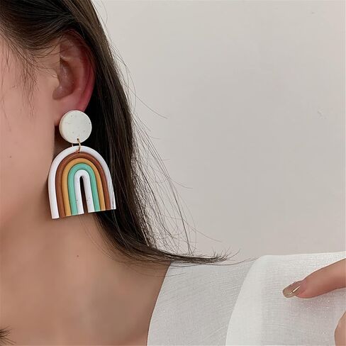 coadipress Heart Rainbow Chain Stud Earrings for Women Girls Cool Weird Lightweight Resin Acrylic Personality Dangle Drop Earrings Jewelry in Kuwait