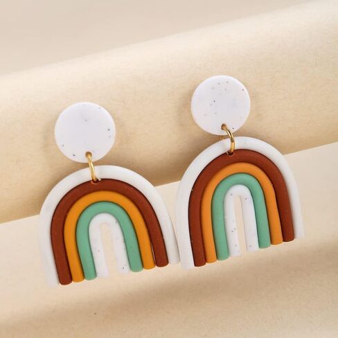 coadipress Heart Rainbow Chain Stud Earrings for Women Girls Cool Weird Lightweight Resin Acrylic Personality Dangle Drop Earrings Jewelry in Kuwait