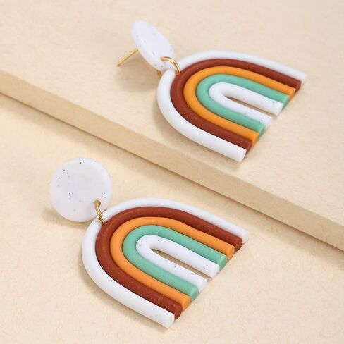 coadipress Heart Rainbow Chain Stud Earrings for Women Girls Cool Weird Lightweight Resin Acrylic Personality Dangle Drop Earrings Jewelry in Kuwait