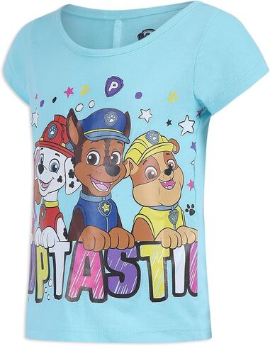 تي شيرت للفتيات بأكمام قصيرة من Paw Patrol Nickelodeon للأطفال الصغار والصغار - رمادي/وردي/أبيض/أزرق in Saudi Arabia