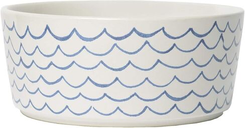Waggo Sketched Wave Ceramic Dog Bowl Blue/White Durable Dog Food and Water Pet Dish (Medium) in Kuwait