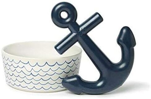 Waggo Sketched Wave Ceramic Dog Bowl Blue/White Durable Dog Food and Water Pet Dish (Medium) in Kuwait