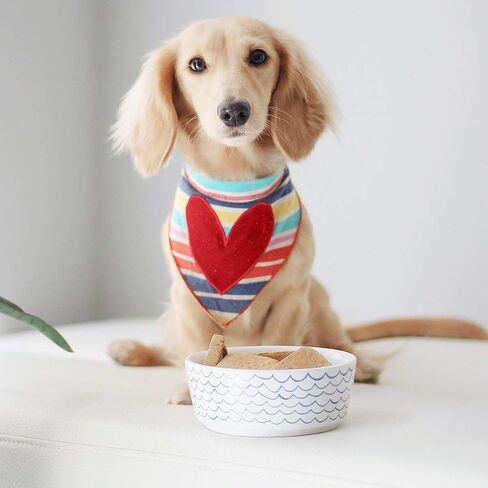 Waggo Sketched Wave Ceramic Dog Bowl Blue/White Durable Dog Food and Water Pet Dish (Medium) in Kuwait