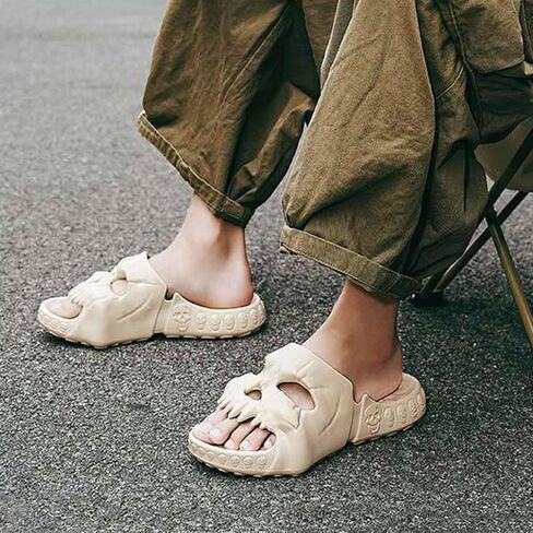 Cheval Skull Slide Sandals for Women Men Anti-Slip Cushioned Slippers EVA Thick Soft Slides Open Toe Slide on Indoor Outdoor Beach Pool Sandals Khaki in Kuwait