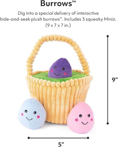 ZippyPaws Burrow، سلة بيض عيد الفصح - ألعاب تفاعلية للكلاب من أجل الملل - ألعاب إخفاء والبحث عن الكلاب، ألعاب ملونة للكلاب ذات صرير للكلاب الصغيرة والمتوسطة، ألغاز للكلاب من القطيفة in Saudi Arabia