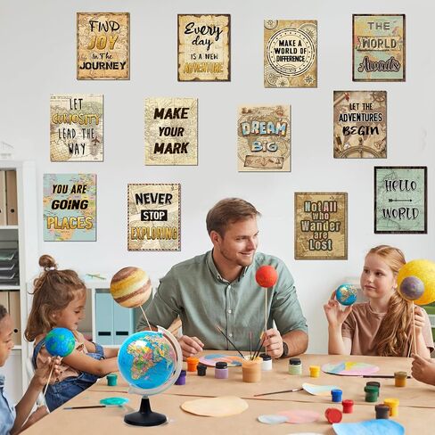 12 Pieces Travel The Map Motivational Wall Decor Travel World Inspirational Bulletin Board Posters Positive Quote Wall Art for Kids Nursery Homeschool Kindergarten Classroom Decorations, 11 x 14 Inch in Saudi Arabia