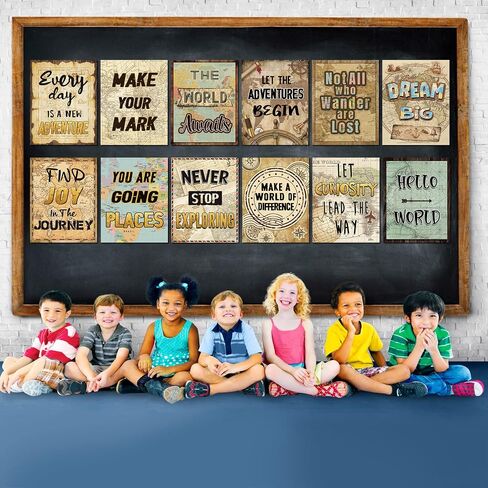 12 Pieces Travel The Map Motivational Wall Decor Travel World Inspirational Bulletin Board Posters Positive Quote Wall Art for Kids Nursery Homeschool Kindergarten Classroom Decorations, 11 x 14 Inch in Saudi Arabia