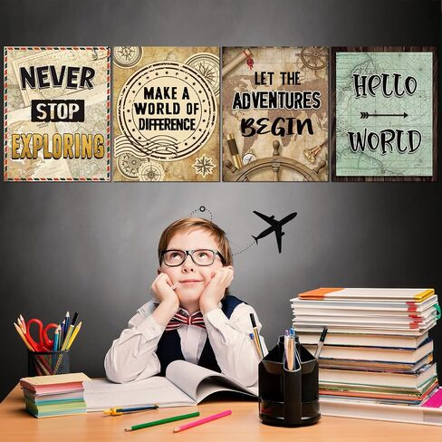 12 Pieces Travel The Map Motivational Wall Decor Travel World Inspirational Bulletin Board Posters Positive Quote Wall Art for Kids Nursery Homeschool Kindergarten Classroom Decorations, 11 x 14 Inch in Saudi Arabia