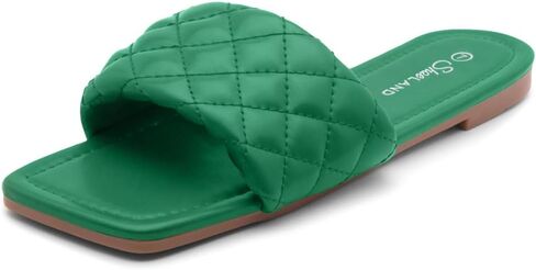Shoe Land Women’s Flat Sandals – Quilted One-Band Fashion Slides with Square Open Toe & Comfort Footbed | Dressy Casual Slip-On Sandals for Summer, Travel & Daily Wear in Saudi Arabia