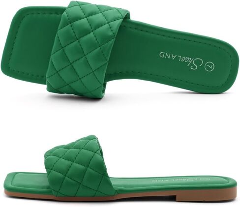Shoe Land Women’s Flat Sandals – Quilted One-Band Fashion Slides with Square Open Toe & Comfort Footbed | Dressy Casual Slip-On Sandals for Summer, Travel & Daily Wear in Saudi Arabia