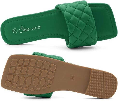 Shoe Land Women’s Flat Sandals – Quilted One-Band Fashion Slides with Square Open Toe & Comfort Footbed | Dressy Casual Slip-On Sandals for Summer, Travel & Daily Wear in Saudi Arabia