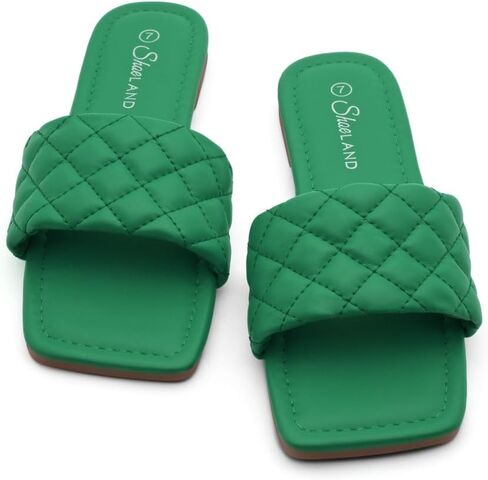 Shoe Land Women’s Flat Sandals – Quilted One-Band Fashion Slides with Square Open Toe & Comfort Footbed | Dressy Casual Slip-On Sandals for Summer, Travel & Daily Wear in Saudi Arabia