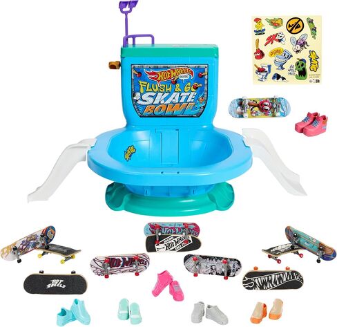 Hot Wheels Skate Fingerboard Toilet Bowl Skate Set, Flush & Go Skate Park with 1 Exclusive Board, 1 Pair of Removable Skate Shoes & Sticker Sheet in Saudi Arabia