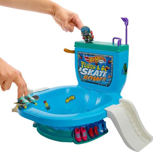 Hot Wheels Skate Fingerboard Toilet Bowl Skate Set, Flush & Go Skate Park with 1 Exclusive Board, 1 Pair of Removable Skate Shoes & Sticker Sheet in Saudi Arabia