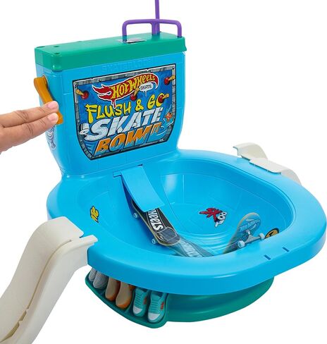 Hot Wheels Skate Fingerboard Toilet Bowl Skate Set, Flush & Go Skate Park with 1 Exclusive Board, 1 Pair of Removable Skate Shoes & Sticker Sheet in Saudi Arabia