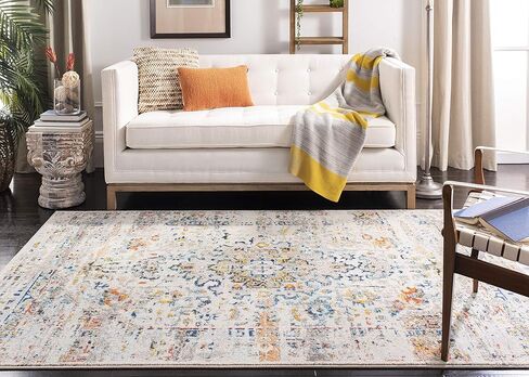 سجادة منطقة مجموعة SAFAVIEH Madison - 25.4 سم × 35.56 سم، كريمي وأزرق، تصميم ميدالية بوهو المتعثرة، لا يتساقط ويسهل العناية بها، مثالية للمناطق ذات الحركة العالية في غرفة المعيشة وغرفة النوم (MAD474B) in Kuwait