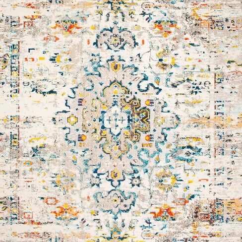 سجادة منطقة مجموعة SAFAVIEH Madison - 25.4 سم × 35.56 سم، كريمي وأزرق، تصميم ميدالية بوهو المتعثرة، لا يتساقط ويسهل العناية بها، مثالية للمناطق ذات الحركة العالية في غرفة المعيشة وغرفة النوم (MAD474B) in Kuwait