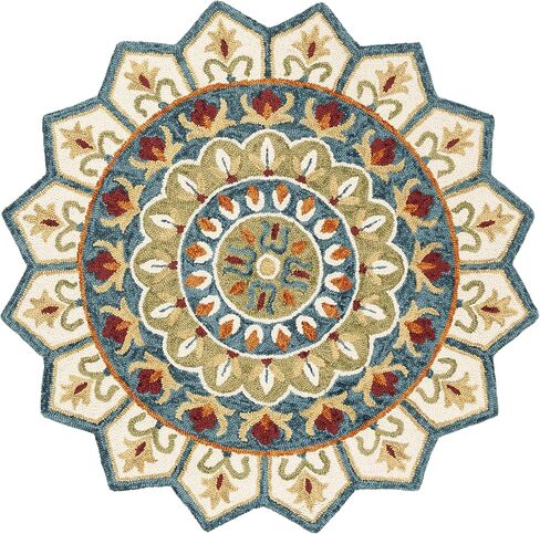 SAFAVIEH Novelty Collection 3' Round Ivory/Blue NOV605M Handmade Boho Floral Premium Wool Entryway Foyer Living Room Bedroom Kitchen Area Rug in Saudi Arabia