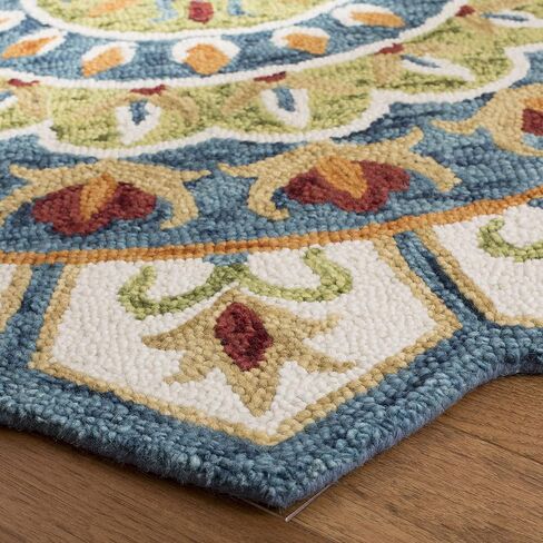 SAFAVIEH Novelty Collection 3' Round Ivory/Blue NOV605M Handmade Boho Floral Premium Wool Entryway Foyer Living Room Bedroom Kitchen Area Rug in Saudi Arabia