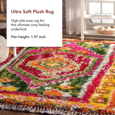 سجادة منطقة NuLOOM Destiny Medallion Shag، 5' 3" x 7' 6"، متعددة الألوان in Saudi Arabia