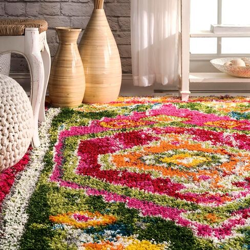 سجادة منطقة NuLOOM Destiny Medallion Shag، 5' 3" x 7' 6"، متعددة الألوان in Saudi Arabia