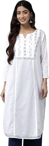 Ada Indian Traditional Hand Embroidered Chikankari Women's Cotton Kurta Kurti Tunic Dress A411443 in Saudi Arabia