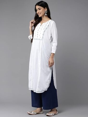 Ada Indian Traditional Hand Embroidered Chikankari Women's Cotton Kurta Kurti Tunic Dress A411443 in Saudi Arabia