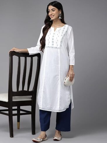 Ada Indian Traditional Hand Embroidered Chikankari Women's Cotton Kurta Kurti Tunic Dress A411443 in Saudi Arabia