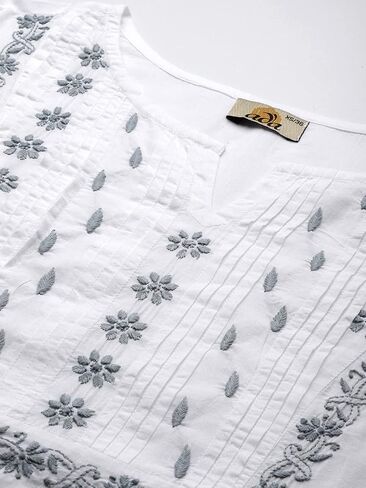 Ada Indian Traditional Hand Embroidered Chikankari Women's Cotton Kurta Kurti Tunic Dress A411443 in Saudi Arabia