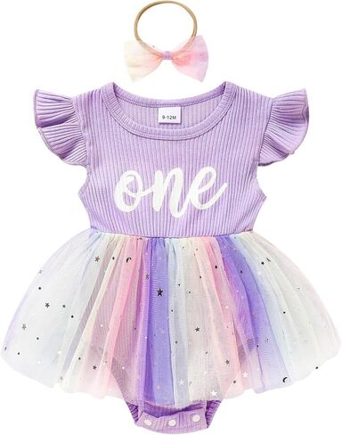 GRNSHTS Baby Girl 1st Birthday Outfits Ribbed Tulle Romper Princess Cake Smash Photo Shoot Clothes+Headband in Saudi Arabia