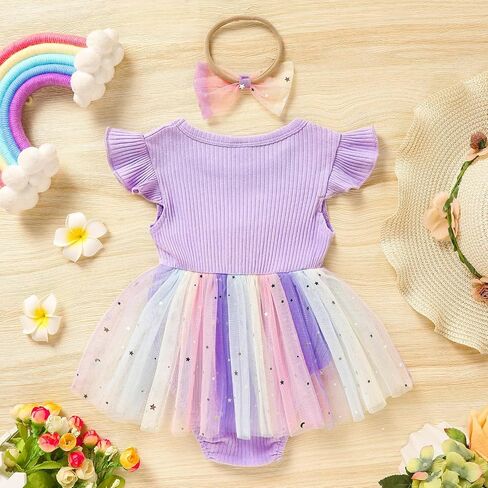 GRNSHTS Baby Girl 1st Birthday Outfits Ribbed Tulle Romper Princess Cake Smash Photo Shoot Clothes+Headband in Saudi Arabia