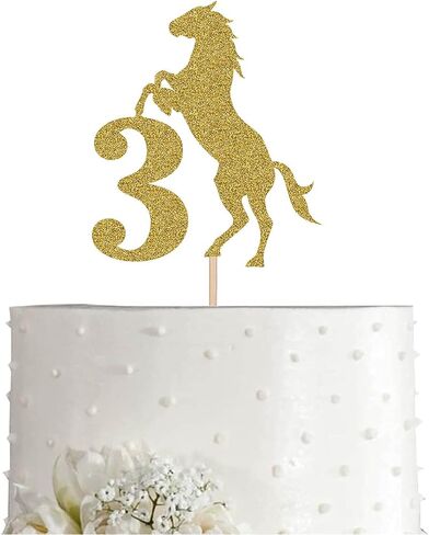 Gold Horse 3 Cake Topper, Gold Glitter Horse Happy 3rd Birthday Cake Decoration in Saudi Arabia