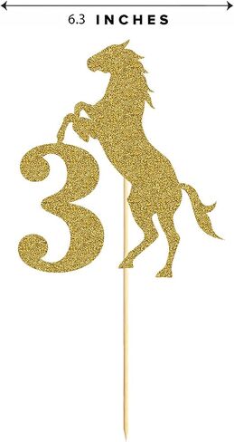 Gold Horse 3 Cake Topper, Gold Glitter Horse Happy 3rd Birthday Cake Decoration in Saudi Arabia