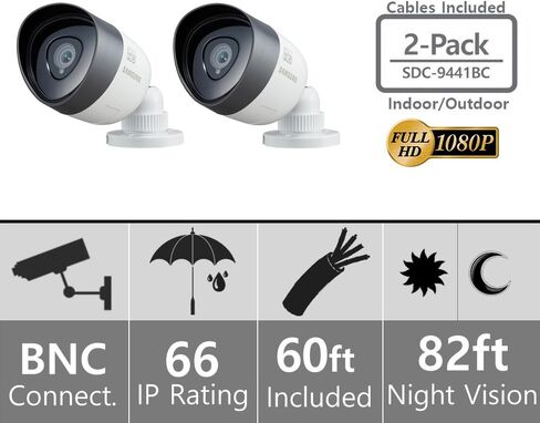 (مجموعة من 2) كاميرات SDC-9441BC Samsung 1080P Bullet مع كابلات بطول 60 قدمًا مدعومة على SDH-C75100 وSDH-C75080 وSDH-C74040 in Saudi Arabia